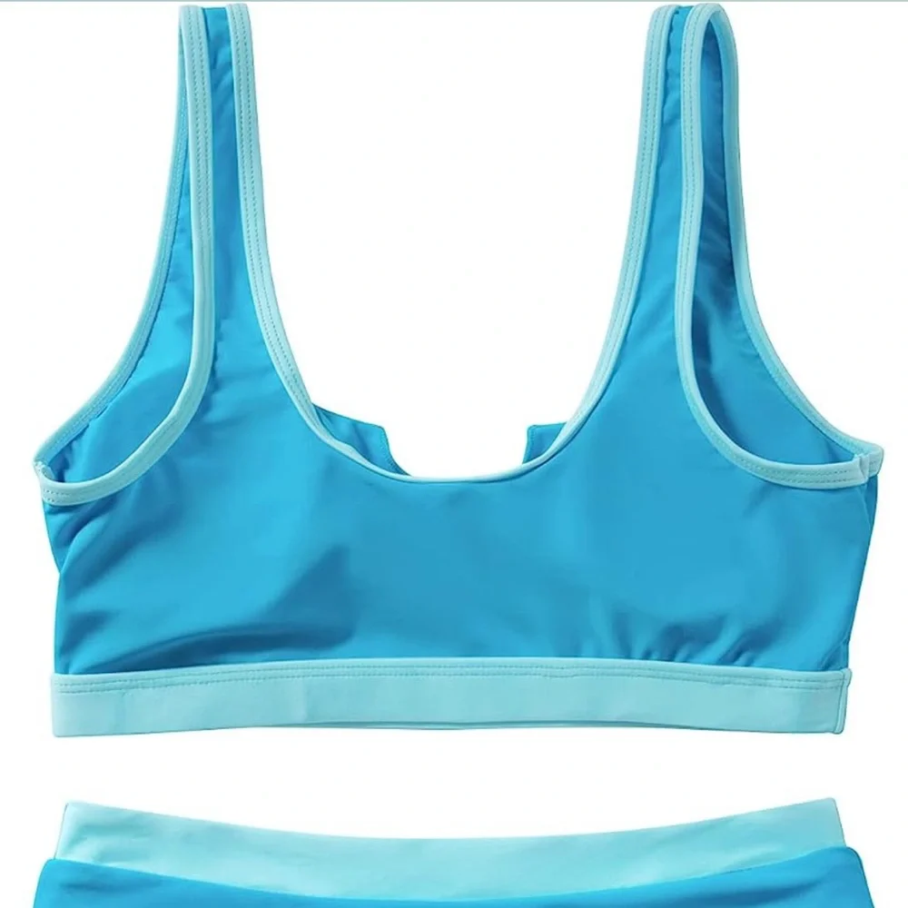 Women Blue Cutout Bikini Sets Push Up High Waisted Swimsuits 2 Piece Size XL